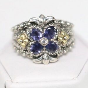 Barbara Bixby Sterling Silver 18kt Gold amethyst Flower Ring Size 7.25